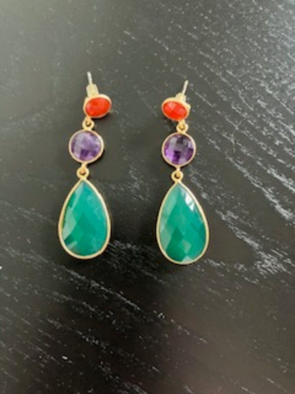 Graduated Multi Gemstone Linear Earrings